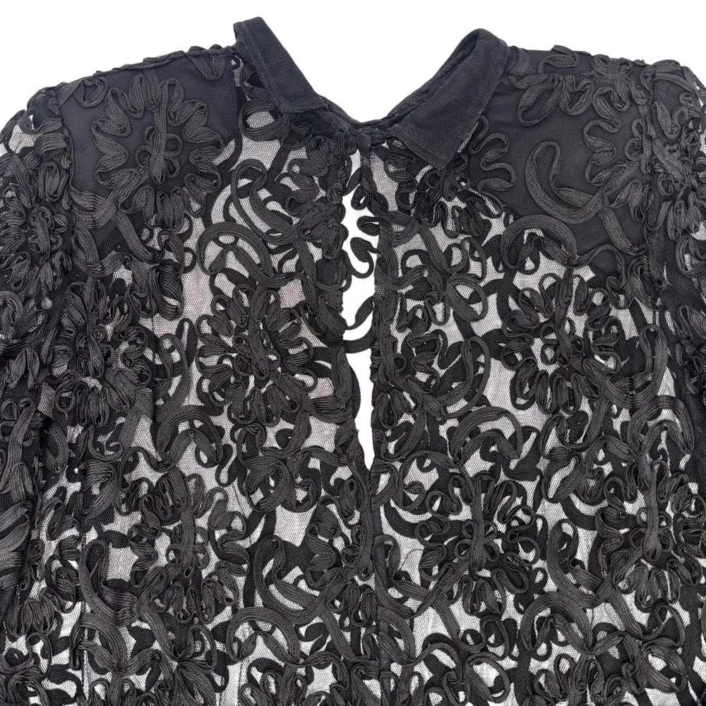 VTG Sheer Lace Dress Black High Neck Romantic Gothic‎ Victorian Whimsigoth EUC